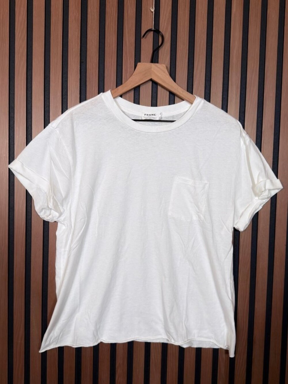 Frame T Shirt Medium Womens White Short Sleeve Tee Front Pocket